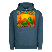 Pigment Midnight Navy desert sunset with cactus sunflowers and leopard Urban Hoodie - Artiststas