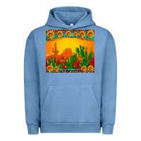 Pigment Pebble Blue desert sunset with cactus sunflowers and leopard Urban Hoodie - Artiststas