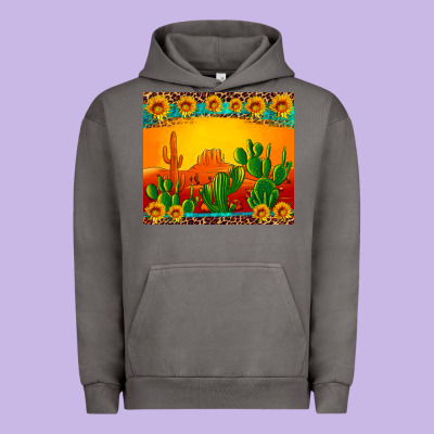 Desert Sunset With Cactus Sunflowers And Leopard Urban Hoodie Designed By Artiststas