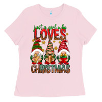 Bubblegum Pink Just a girl who loves Christmas Ladies Tee - NancyCooperArtShop