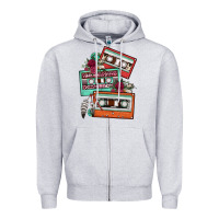 Heather Grey cassette floral gemstone Zipper Hoodie - FaDigitalArtStudio