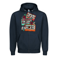 Navy cassette floral gemstone Zipper Hoodie - FaDigitalArtStudio
