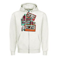 Oatmeal Heather cassette floral gemstone Zipper Hoodie - FaDigitalArtStudio