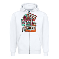 White cassette floral gemstone Zipper Hoodie - FaDigitalArtStudio