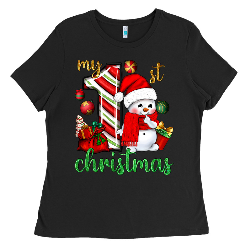 My 1st. Christmas With Cute Snowman Ladies Tee by NancyCooperArtShop | Teevron