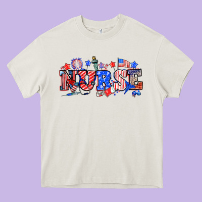 4th Of July Nurse Heavy Core Tee Designed By Nancycooperartshop