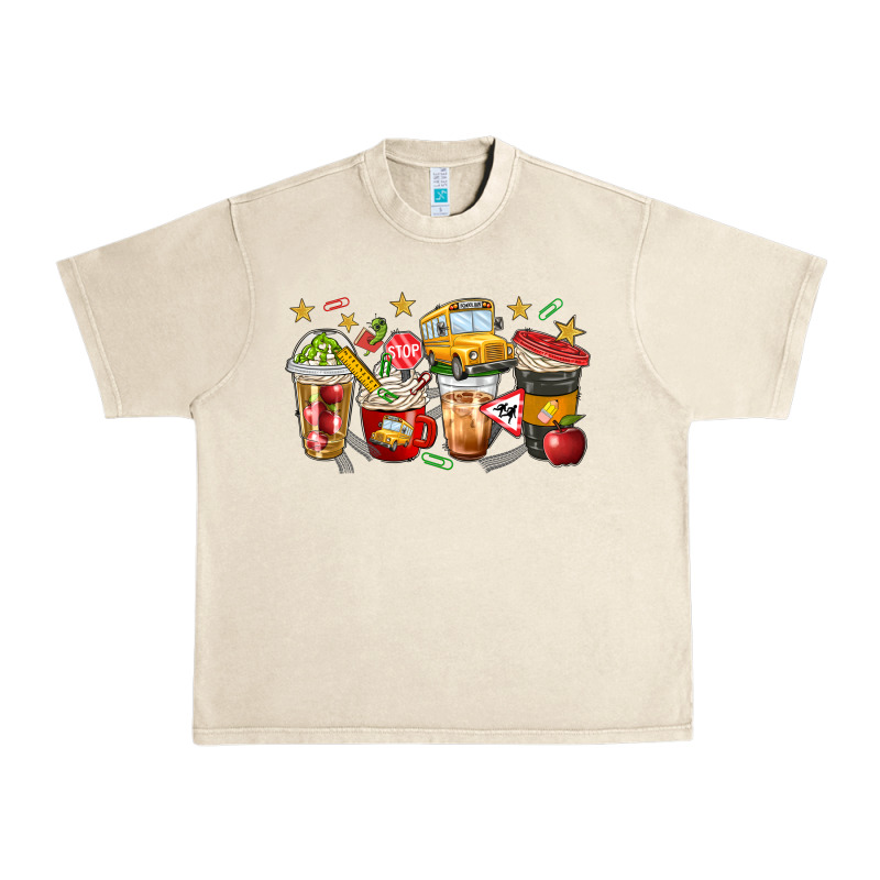 School Bus Coffee Cups Urban Heavy Tee by NancyCooperArtShop | Teevron