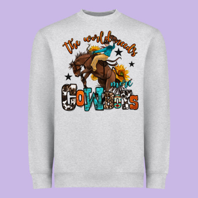 The World Needs More Cowboys Heavyweight Sweatshirt Designed By Oliviacreatesart