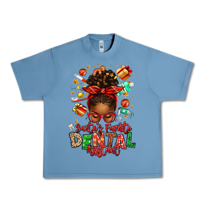 Santa's Favorite Dental Assistant Afro Messy Bun Urban Heavy Tee by texasbilliewilder | Teevron