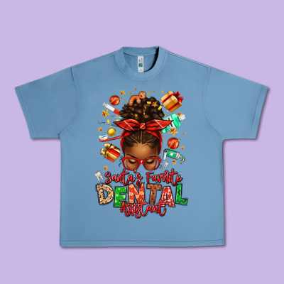 Santa's Favorite Dental Assistant Afro Messy Bun Urban Heavy Tee Designed By Texasbilliewilder