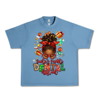 Pebble Blue Santa's Favorite Dental Assistant Afro Messy Bun Urban Heavy Tee - texasbilliewilder
