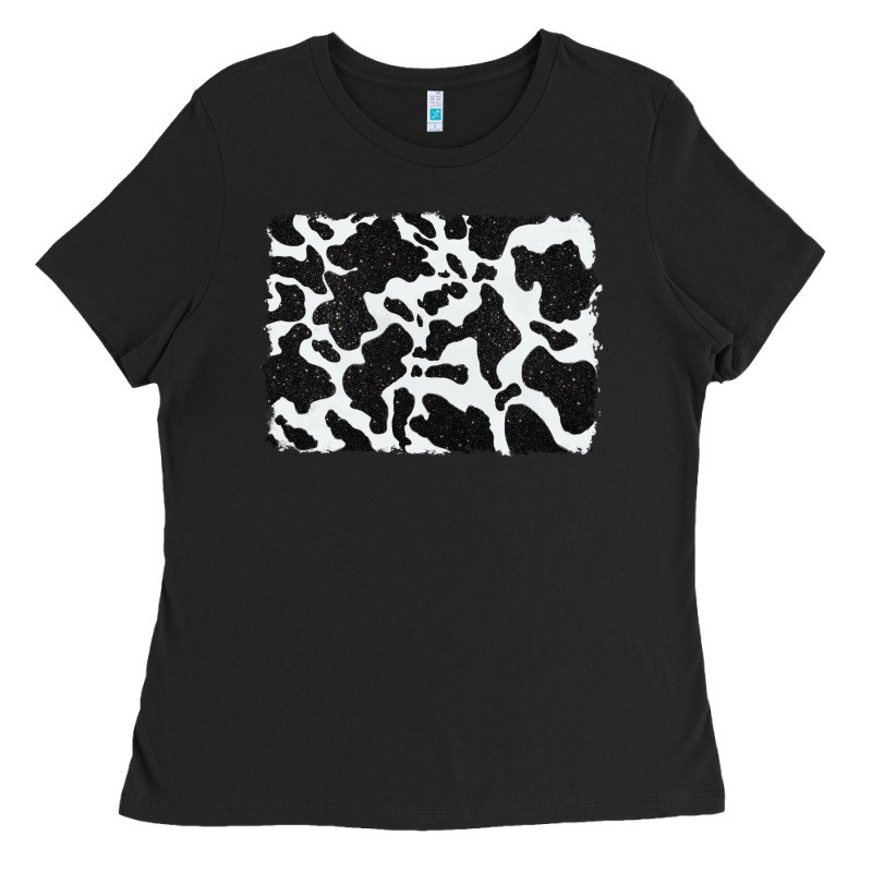 Distressed Black Glitter Cowhide Pattern Ladies Tee by RanaPortraitStore | Teevron