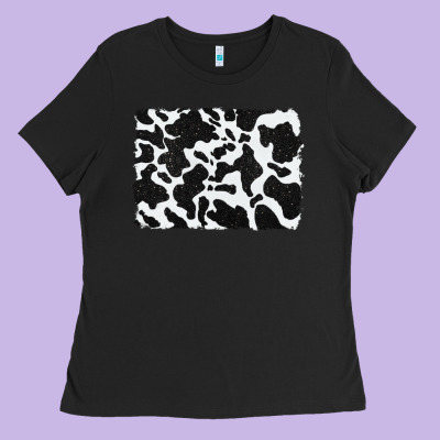 Distressed Black Glitter Cowhide Pattern Ladies Tee Designed By Ranaportraitstore