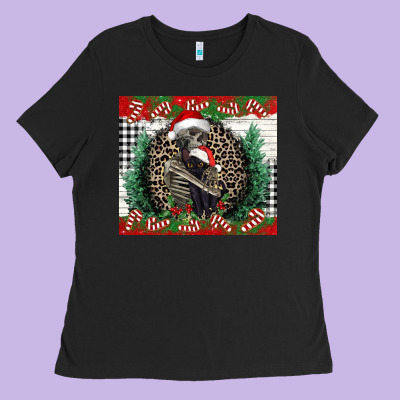 Merry Christmas Skeleton Ladies Tee Designed By Nancycooperartshop