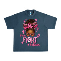 Midnight Navy pray fight believe breast cancer afro messy Urban Heavy Tee - texasbilliewilder