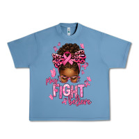 Pebble Blue pray fight believe breast cancer afro messy Urban Heavy Tee - texasbilliewilder