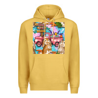 Antique Gold Easter Bunny With Truck Seamless Pattern Premium Hoodie - BundleAndBundleShop
