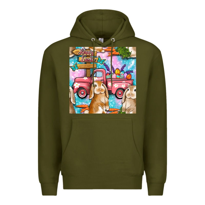 Easter Bunny With Truck Seamless Pattern Premium Hoodie by BundleAndBundleShop | Teevron