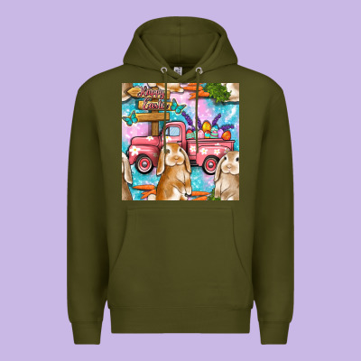 Easter Bunny With Truck Seamless Pattern Premium Hoodie Designed By Bundleandbundleshop