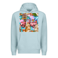 Blue Mist Easter Bunny With Truck Seamless Pattern Premium Hoodie - BundleAndBundleShop