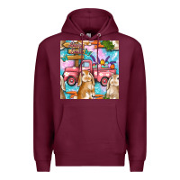Burgundy Easter Bunny With Truck Seamless Pattern Premium Hoodie - BundleAndBundleShop