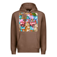 Chestnut Easter Bunny With Truck Seamless Pattern Premium Hoodie - BundleAndBundleShop