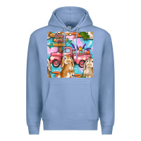 Colony Blue Easter Bunny With Truck Seamless Pattern Premium Hoodie - BundleAndBundleShop