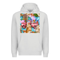 Dove Grey Easter Bunny With Truck Seamless Pattern Premium Hoodie - BundleAndBundleShop