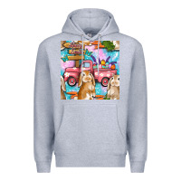Heather Grey Easter Bunny With Truck Seamless Pattern Premium Hoodie - BundleAndBundleShop