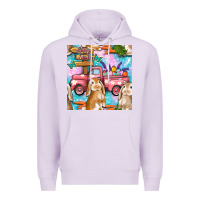 Lilac Easter Bunny With Truck Seamless Pattern Premium Hoodie - BundleAndBundleShop
