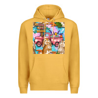 Mustard Easter Bunny With Truck Seamless Pattern Premium Hoodie - BundleAndBundleShop