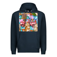 Navy Easter Bunny With Truck Seamless Pattern Premium Hoodie - BundleAndBundleShop