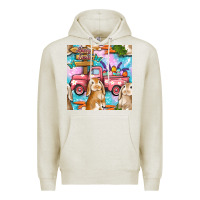 Oatmeal Heather Easter Bunny With Truck Seamless Pattern Premium Hoodie - BundleAndBundleShop