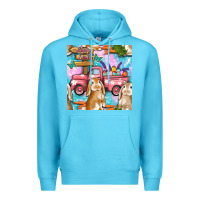 Ocean Blue Easter Bunny With Truck Seamless Pattern Premium Hoodie - BundleAndBundleShop