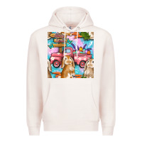 Pale Pink Easter Bunny With Truck Seamless Pattern Premium Hoodie - BundleAndBundleShop