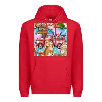 Red Easter Bunny With Truck Seamless Pattern Premium Hoodie - BundleAndBundleShop
