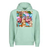 Seafoam Easter Bunny With Truck Seamless Pattern Premium Hoodie - BundleAndBundleShop