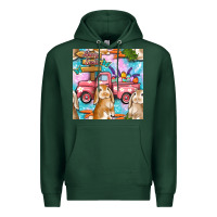 Sports Green Easter Bunny With Truck Seamless Pattern Premium Hoodie - BundleAndBundleShop