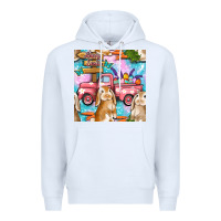 White Easter Bunny With Truck Seamless Pattern Premium Hoodie - BundleAndBundleShop