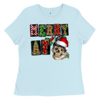 Baby Blue Merry af skeleton messy bun Ladies Tee - NancyCooperArtShop