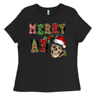 Black Merry af skeleton messy bun Ladies Tee - NancyCooperArtShop