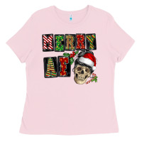 Bubblegum Pink Merry af skeleton messy bun Ladies Tee - NancyCooperArtShop