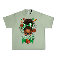 Oil Green Basketball Mom Afro Messy Bun Urban Heavy Tee - texasbilliewilder