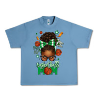 Pebble Blue Basketball Mom Afro Messy Bun Urban Heavy Tee - texasbilliewilder