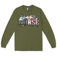 Army Green American Nurse 4th of july Long Sleeve Tee - HowdyJamesFarm