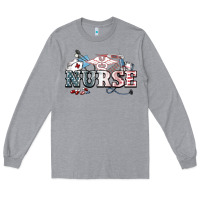 Heather Grey American Nurse 4th of july Long Sleeve Tee - HowdyJamesFarm