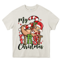 Cream my first christmas cute christmas sloth Heavy Core Tee - MaliasSmallBusiness