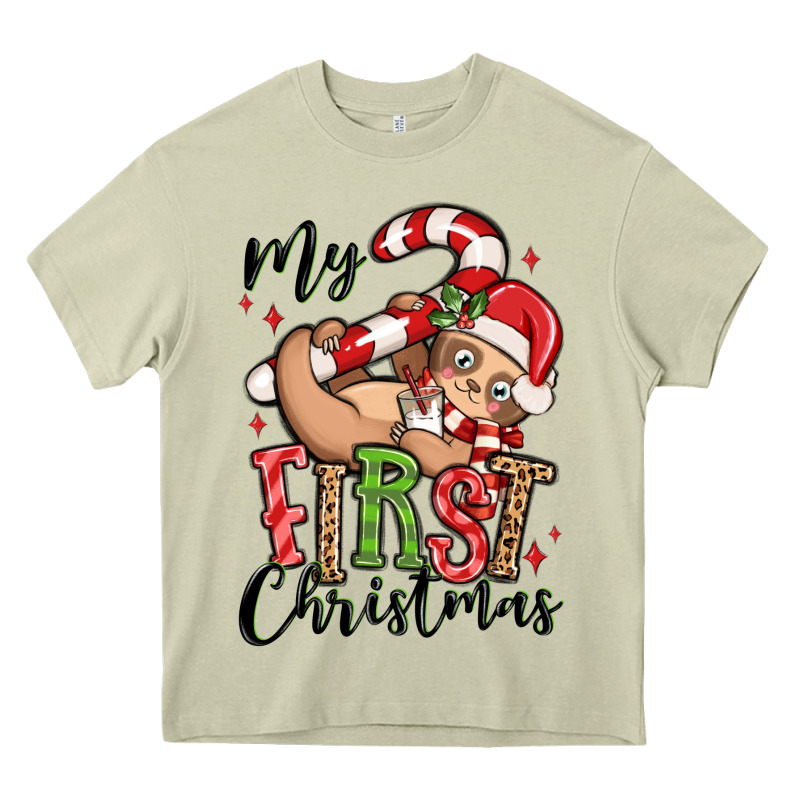 My First Christmas Cute Christmas Sloth Heavy Core Tee by MaliasSmallBusiness | Teevron