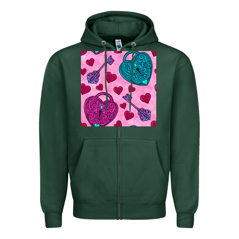 Valentines Day Lock And Key Seamless Pattern Zipper Hoodie by BundleAndBundleShop | Teevron