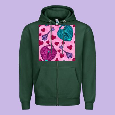 Valentines Day Lock And Key Seamless Pattern Zipper Hoodie Designed By Bundleandbundleshop